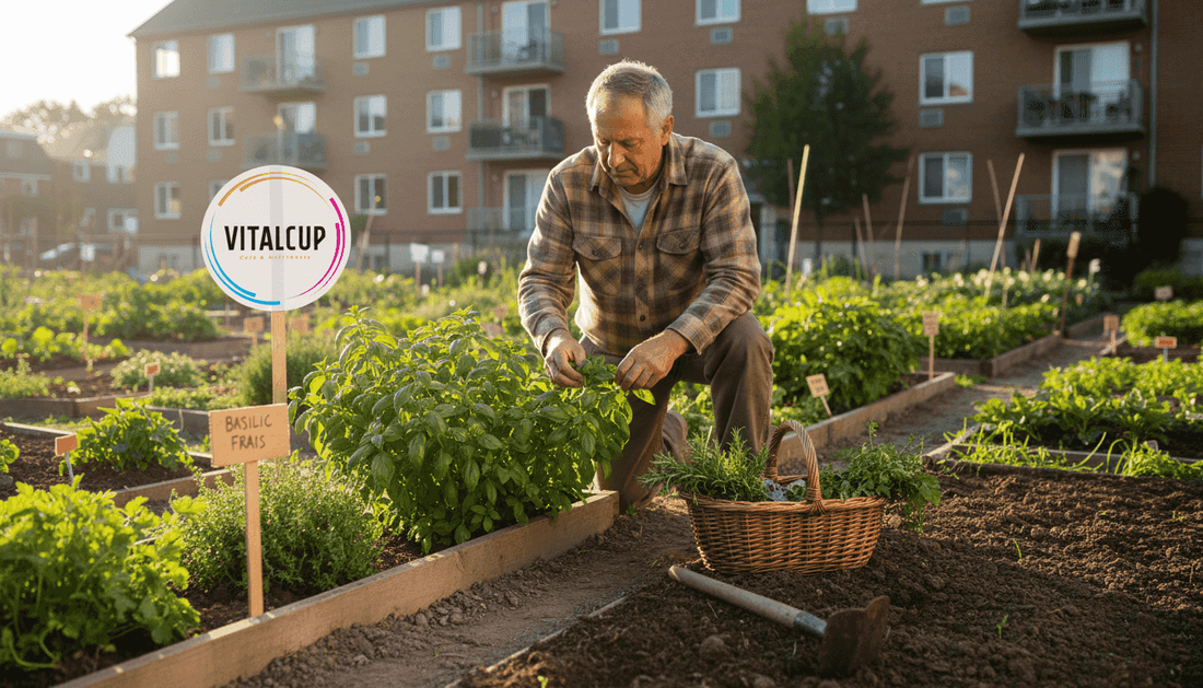 Cueillir des plantes sauvages dans un jardin en ville