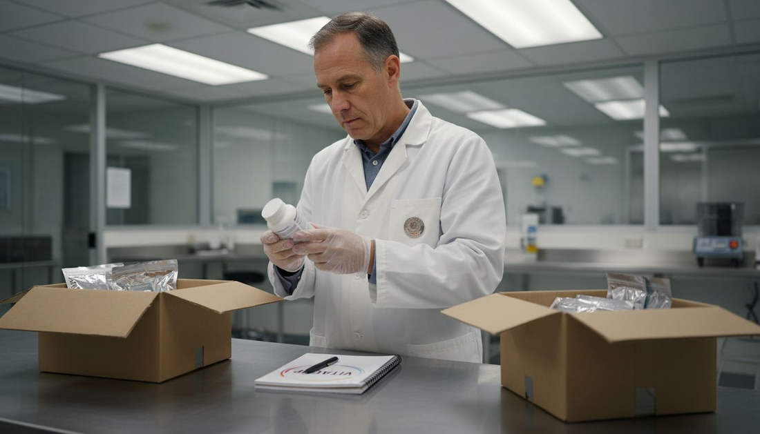 L’inspecteur vérifie que les emballages ne contiennent aucun colorant.