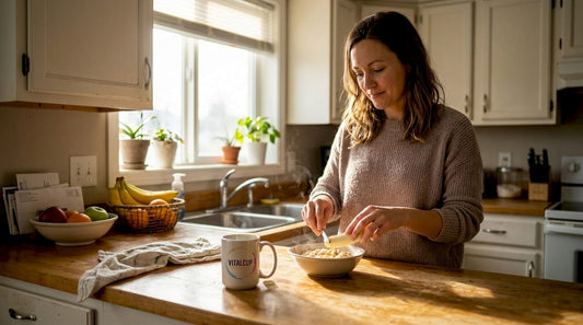Préparer un petit-déjeuner sain dans une cuisine baignée de soleil