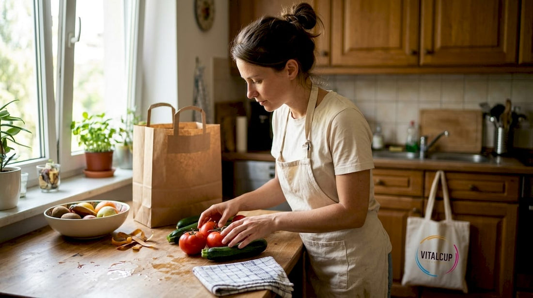 Une personne inspecte soigneusement des légumes frais sur le plan de travail de la cuisine.
