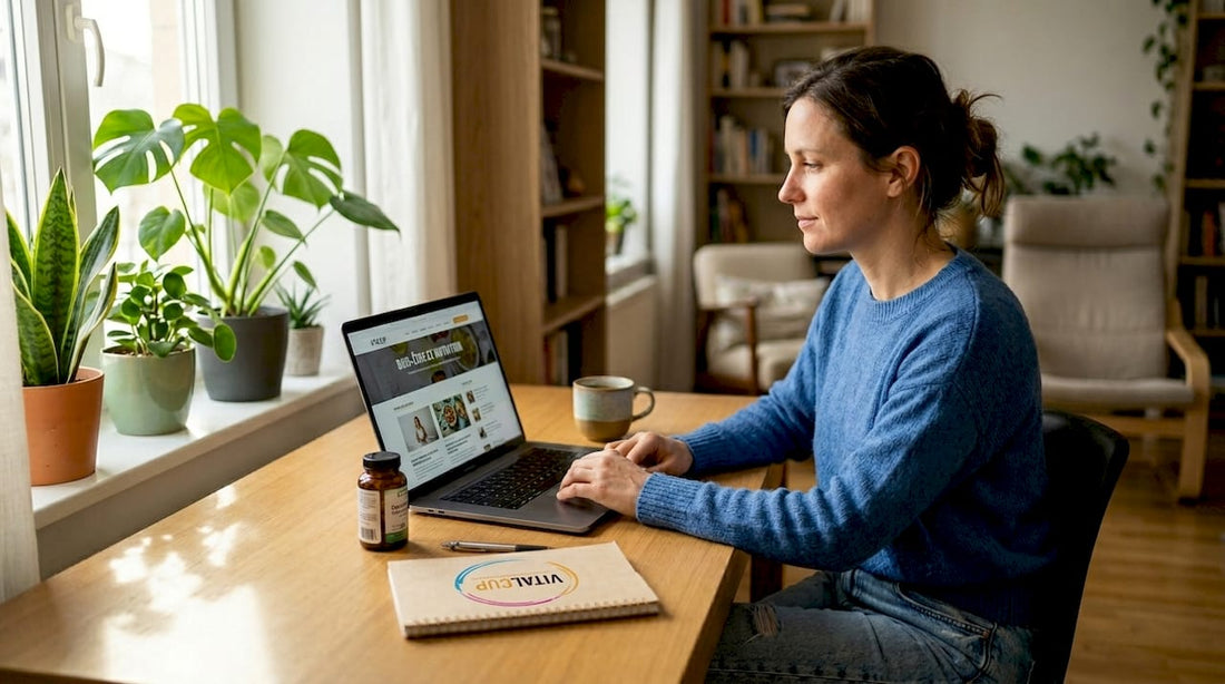 Une femme consulte ses garanties santé assise à son bureau.