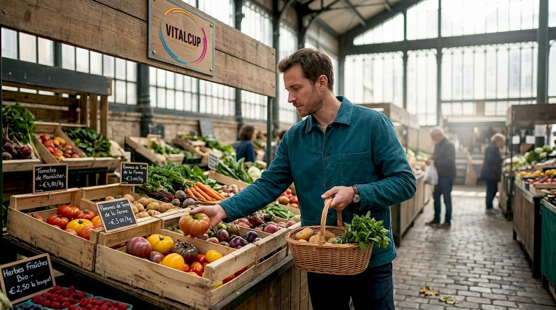 Faire son choix parmi une belle variété de légumes frais sur les étals d’un marché de quartier