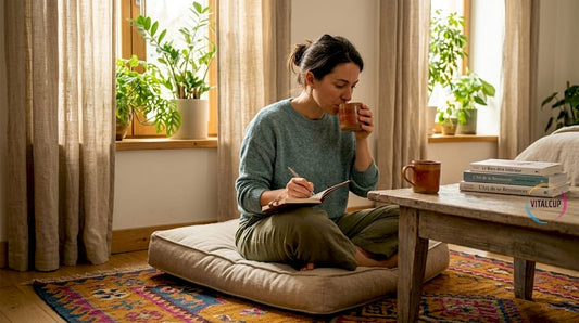 Une femme qui tient un journal intime pour cultiver son bien-être au naturel