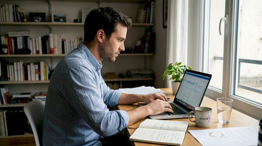 Un homme concentré travaille depuis son bureau à la maison.