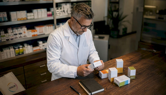 Un pharmacien s'assure que les compléments alimentaires proposés ne contiennent pas de sucres ajoutés.