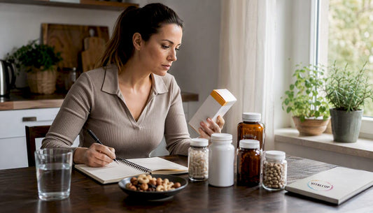 Une femme découvre chez elle de nouveaux compléments alimentaires innovants.