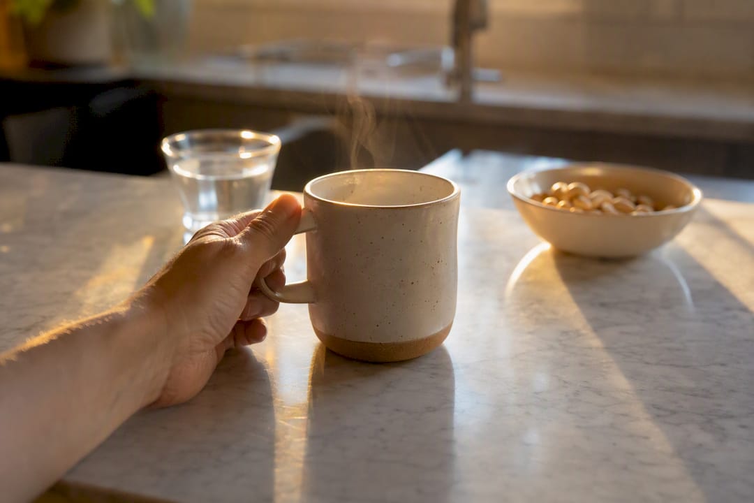 Main reposant une tasse de café après l'avoir terminée