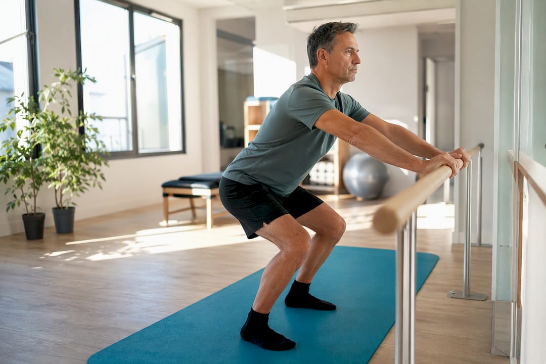 Adulte effectuant un exercice doux pour les articulations