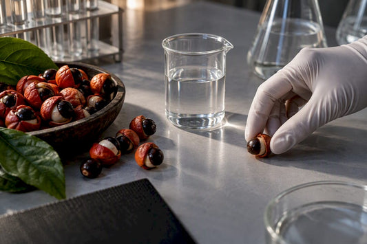 Graines de guarana et verrerie analytique