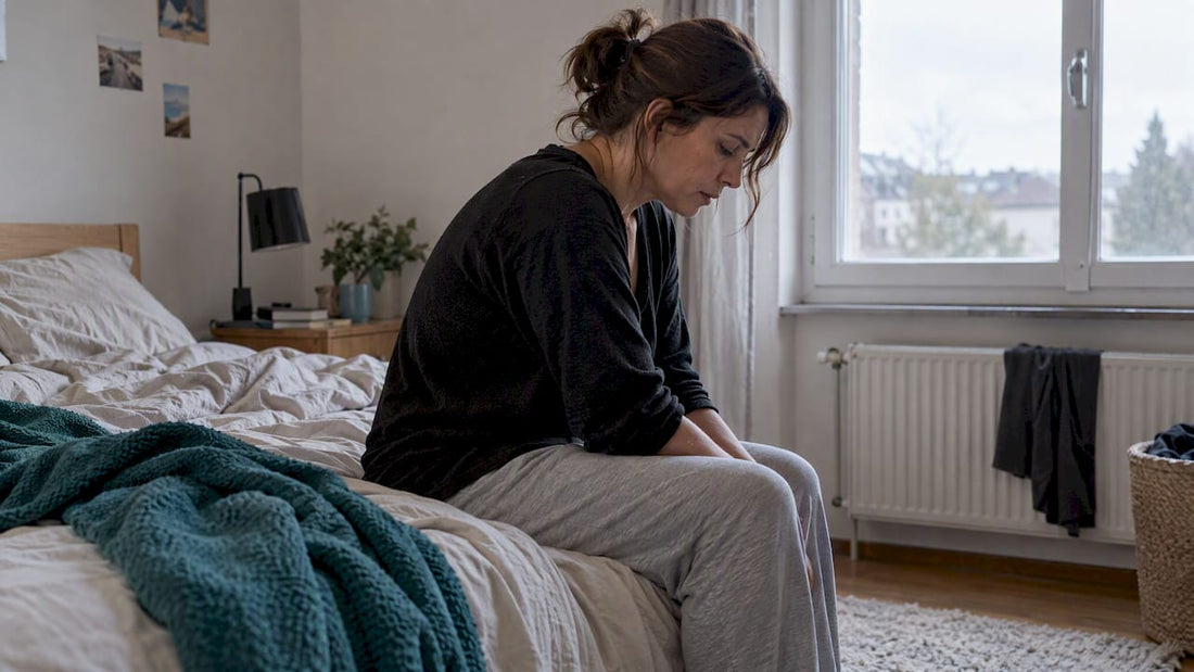 Adulte fatiguée assise au réveil