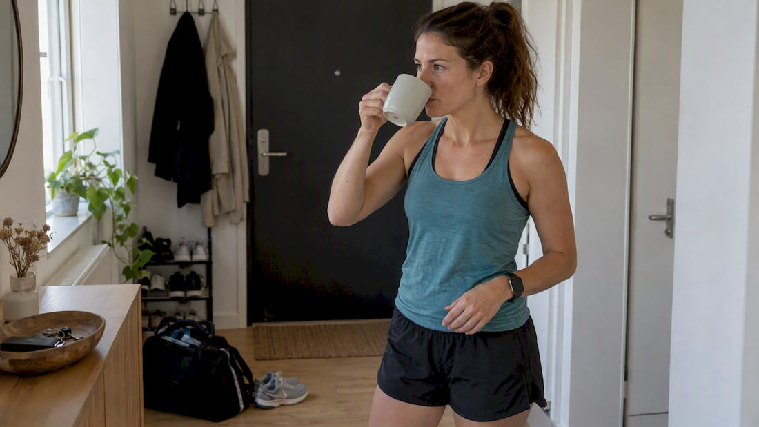 La coureuse s'hydrate avant sa séance de sport